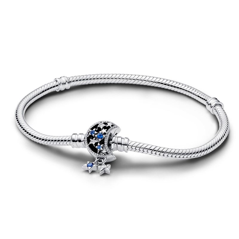 PANDORA - Brazalete Cadena De Serpiente Con Cierre Luna Brillante Mujer Pandora