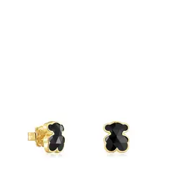 TOUS - Pendientes Oso Con Baño De Oro 18 Kt Sobre Plata Y Ónix 10 Mm Icon Color