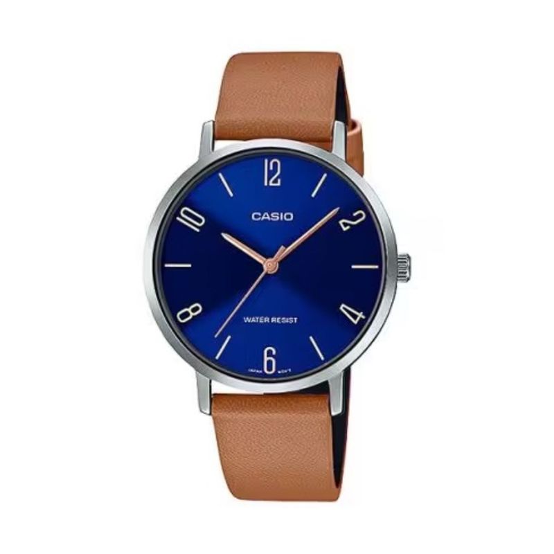 CASIO - Reloj Análogo Casio LTP-VT01L2B2UDF Correa Café Esfera Azul