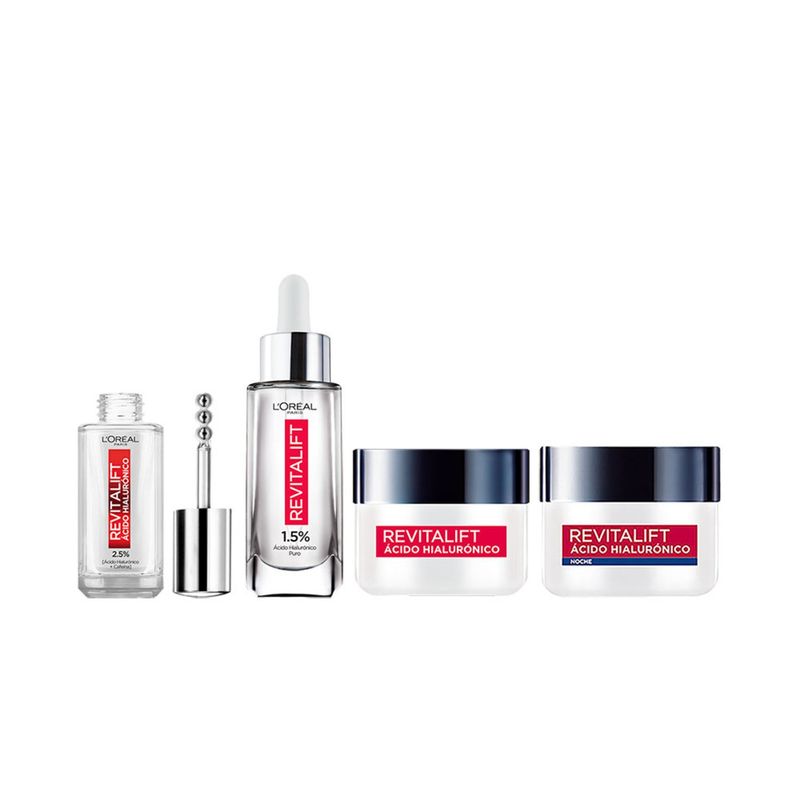 DERMO EXPERTISE - Pack Rutina Completa Revitalift Ácido Hialurónico Serum Rostro, Serum Ojos, Crema Día + Noche Dermo Expertise