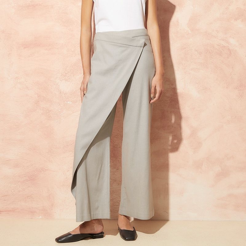BASEMENT - Pantalón Basement Tiro Alto Wide Leg Mujer Lino Rayón
