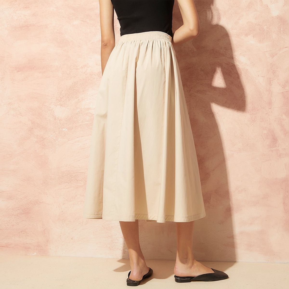 BASEMENT - Falda Midi Basement 100% Algodón Mujer Lisa