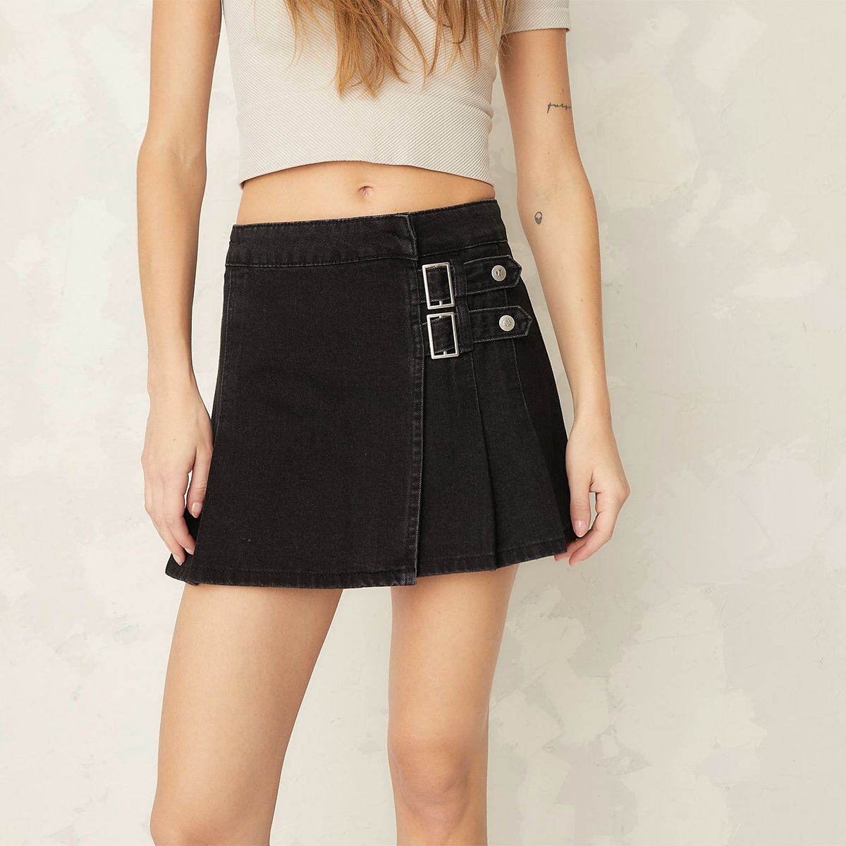 AMERICANINO - Falda Americanino Mini Algodón Mujer Diseño Liso Negra