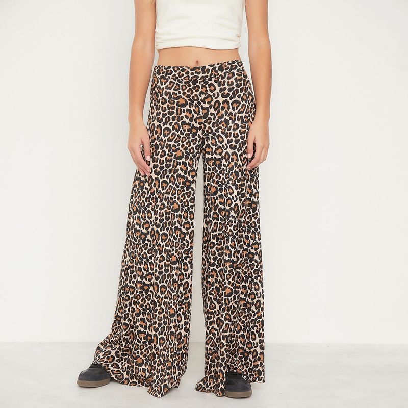 SYBILLA - Pantalón Palazzo Mujer Sybilla Tiro Medio Estampado Animal Print