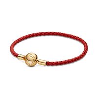 Pulsera en Cuero Rojo Trenzado Mujer