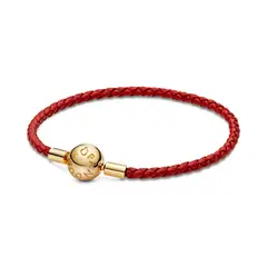 PANDORA - Pulsera en Cuero Rojo Trenzado Mujer