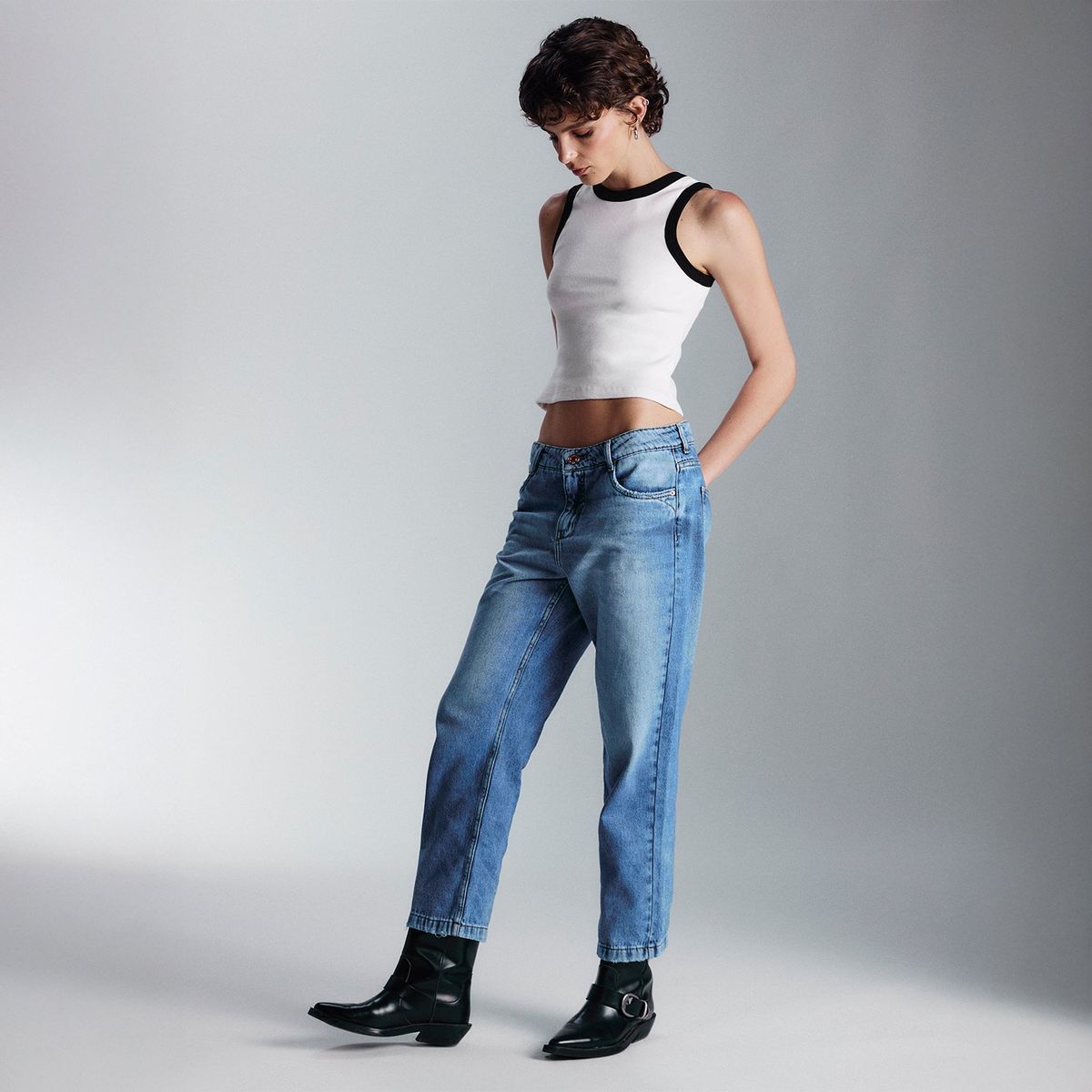 AMERICANINO - Jeans Straight Tiro Medio Americanino Mujer Algodón