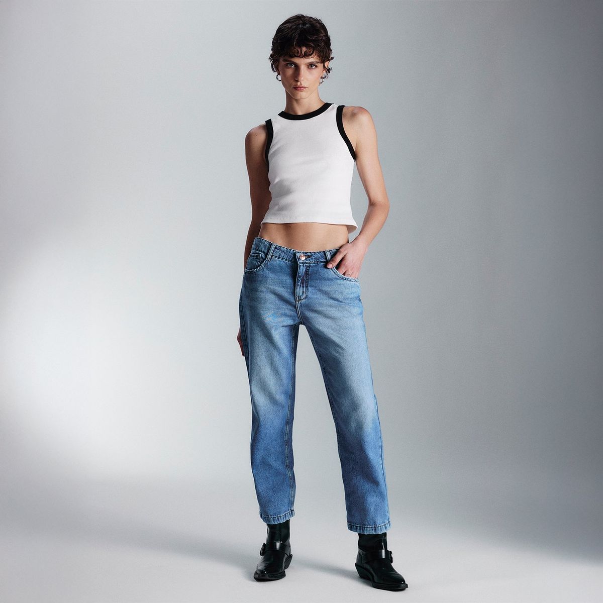 AMERICANINO - Jeans Straight Tiro Medio Americanino Mujer Algodón