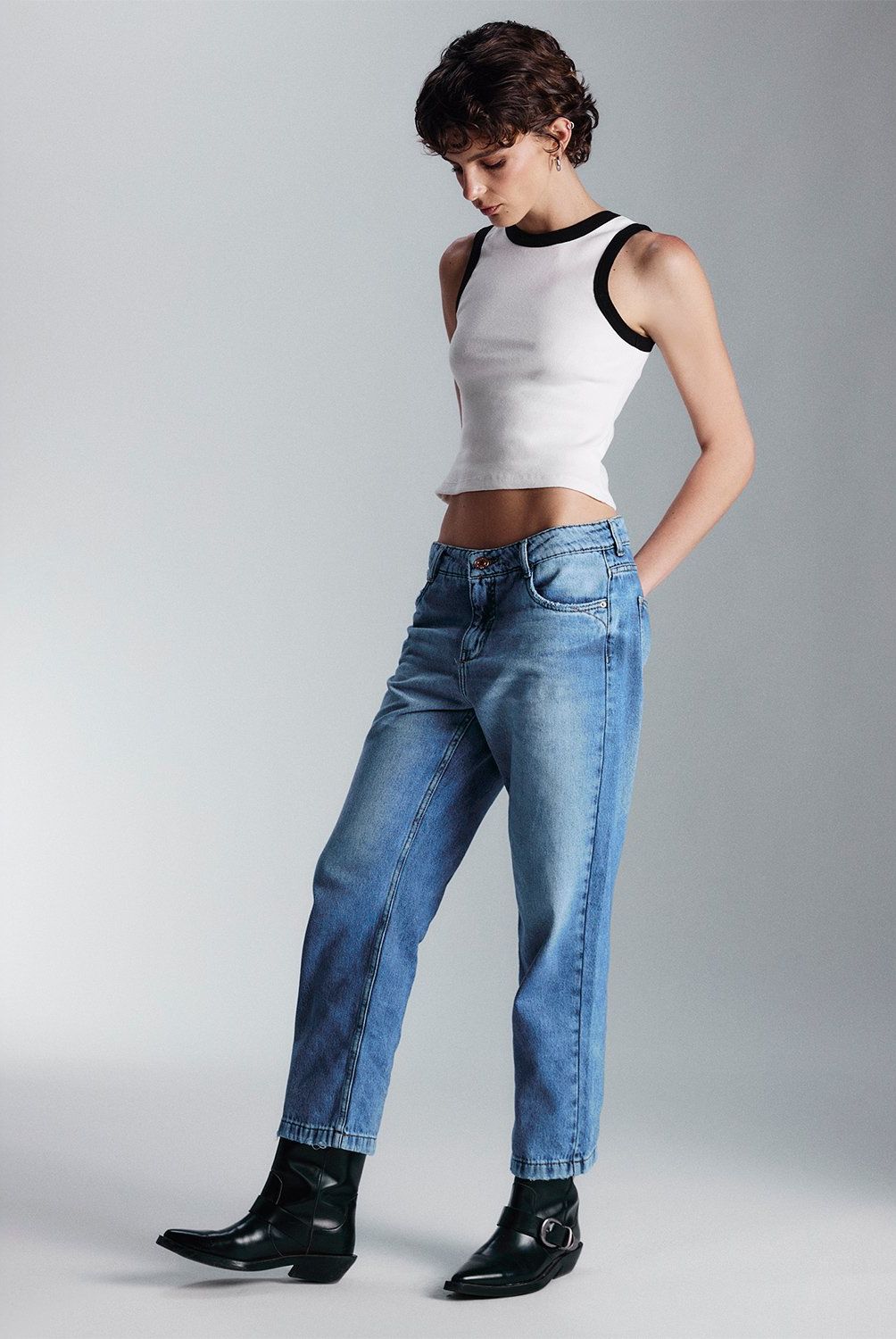 AMERICANINO - Jeans Straight Tiro Medio Americanino Mujer Algodón