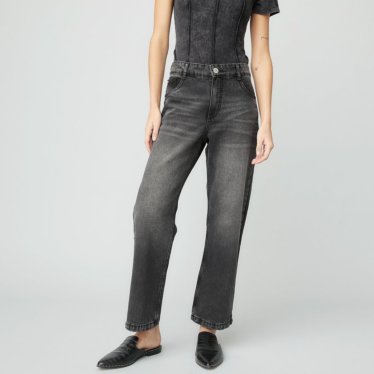 AMERICANINO - Jeans Straight Tiro Medio Americanino Mujer Algodón