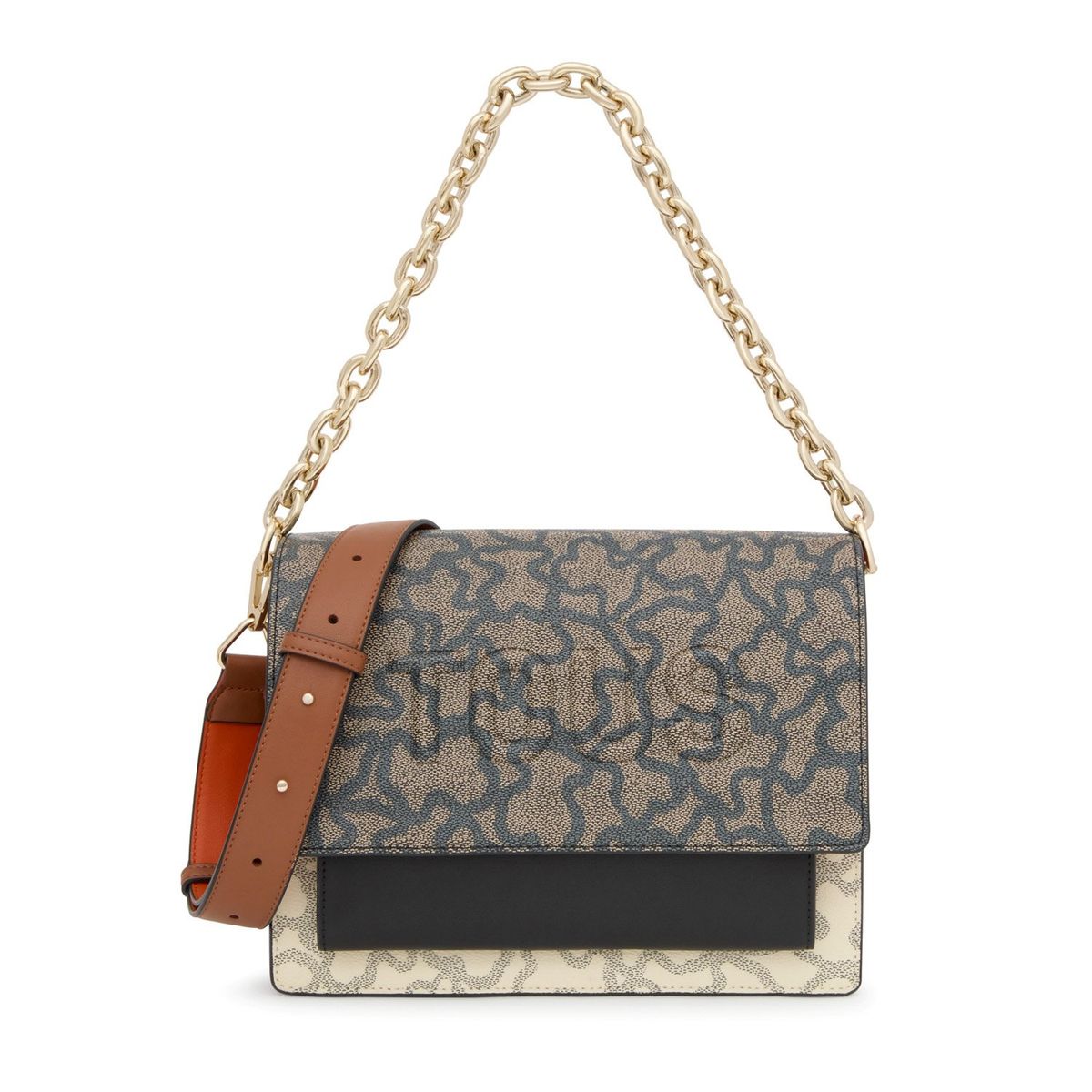 TOUS - Bandolera Mediana Audree Chain Negra Y Beige Kaos Icon