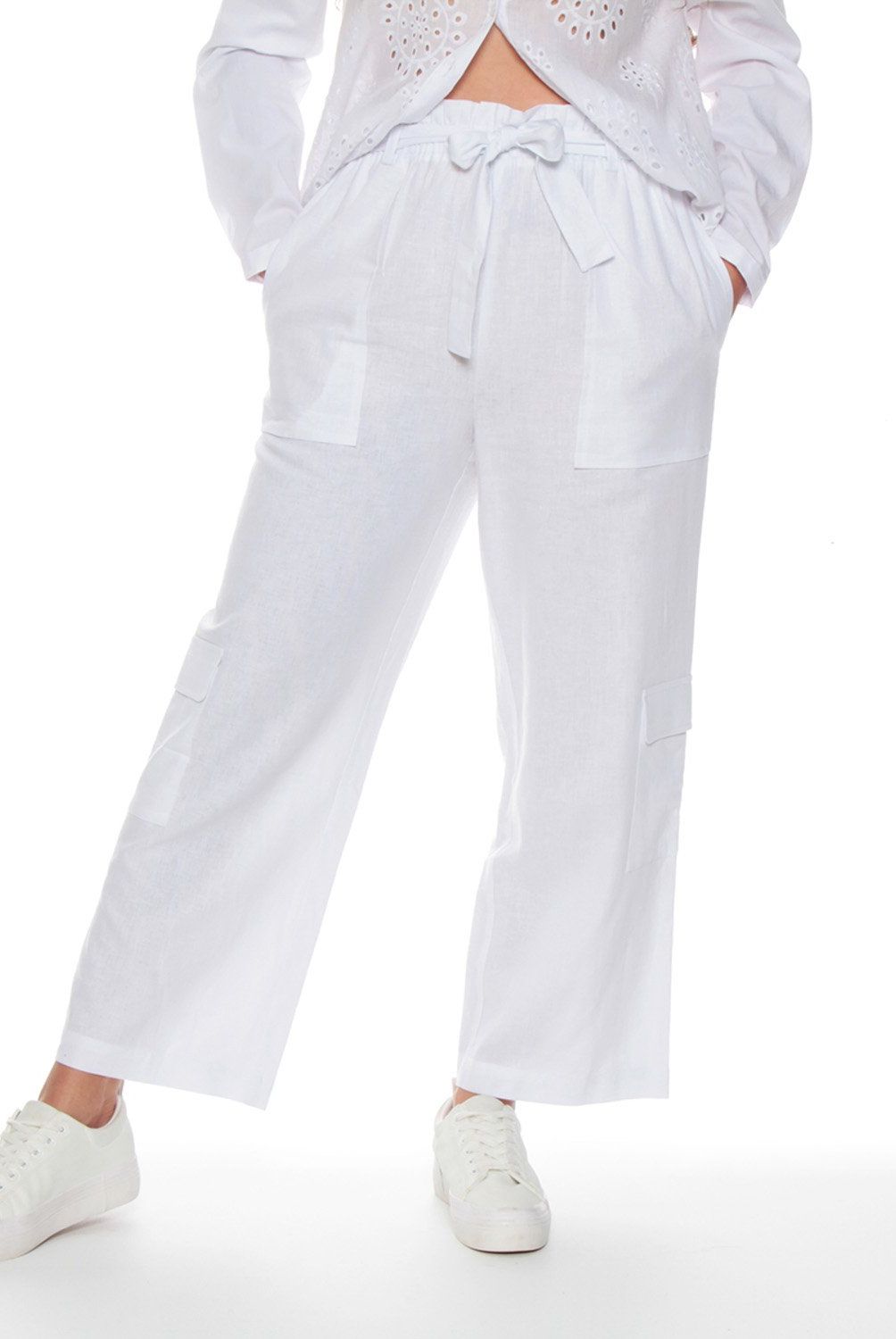 WADOS - Pantalón Crop Fit Tiro Alto Lino Mujer Wados