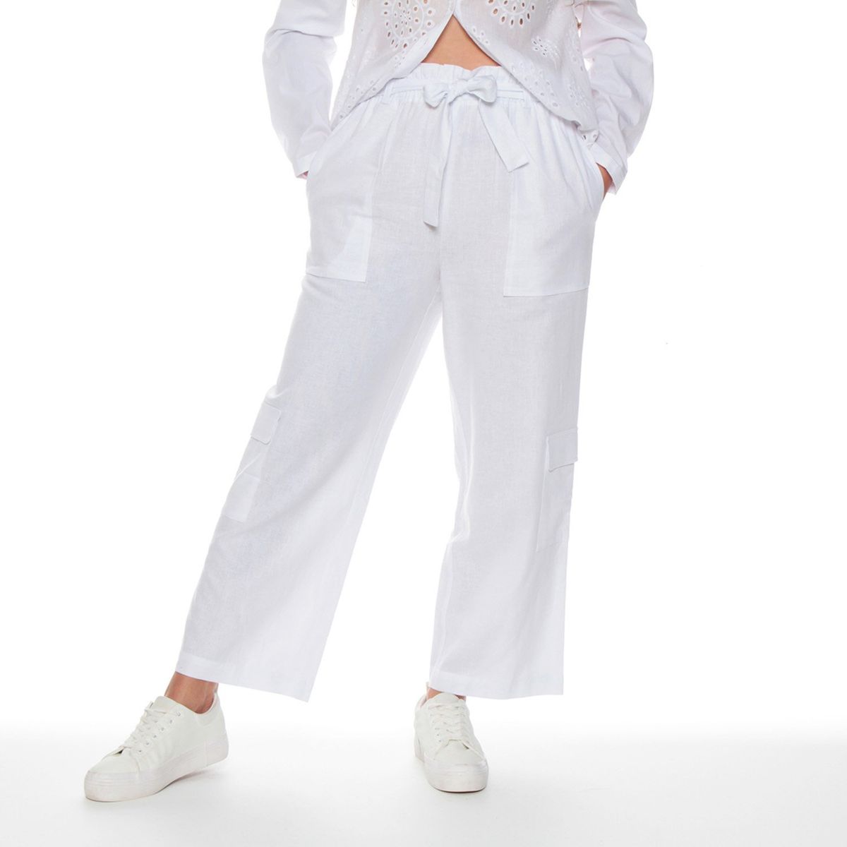 WADOS - Pantalón Crop Fit Tiro Alto Lino Mujer Wados