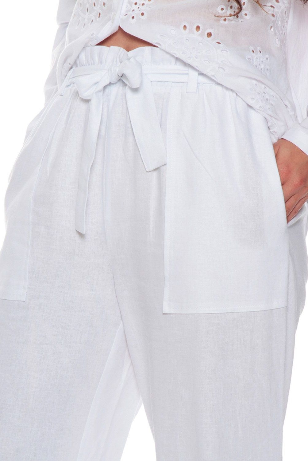 WADOS - Pantalón Crop Fit Tiro Alto Lino Mujer Wados