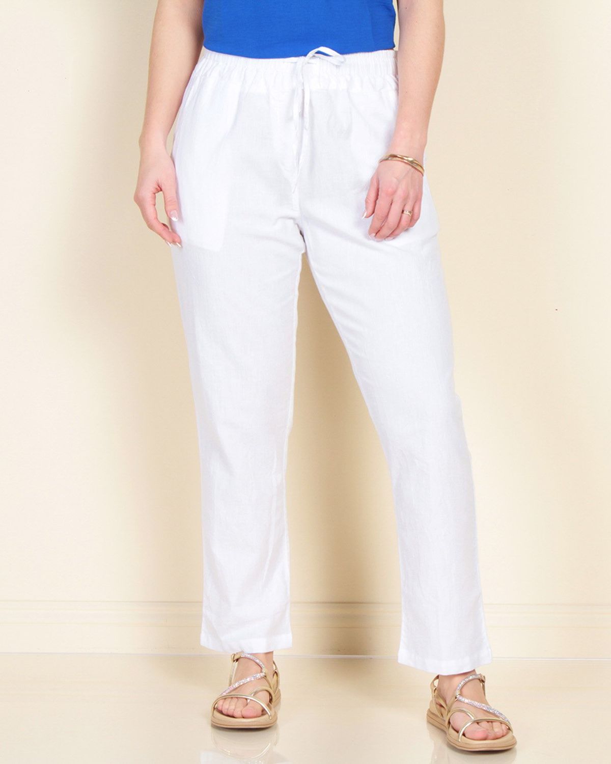 WADOS Pantalón Regular Tiro Alto Lino Mujer Wados