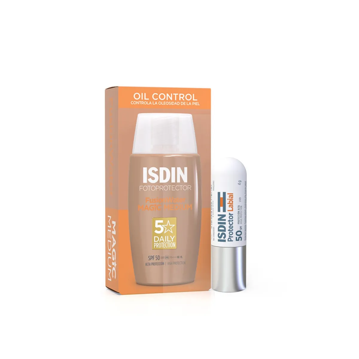 ISDIN - Set Fotoprotector Facial Fusion Water Magic Color Medium Spf50 + Protector Labial Spf50+ Isdin