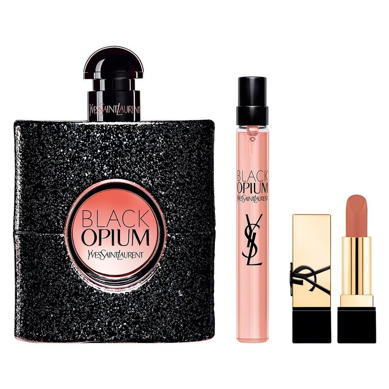 YSL - Set Perfume Mujer Black Opium Eau De Parfum 90ml + 10ml + Mini Labial Rouge Pur Couture NM Yves Saint Laurent