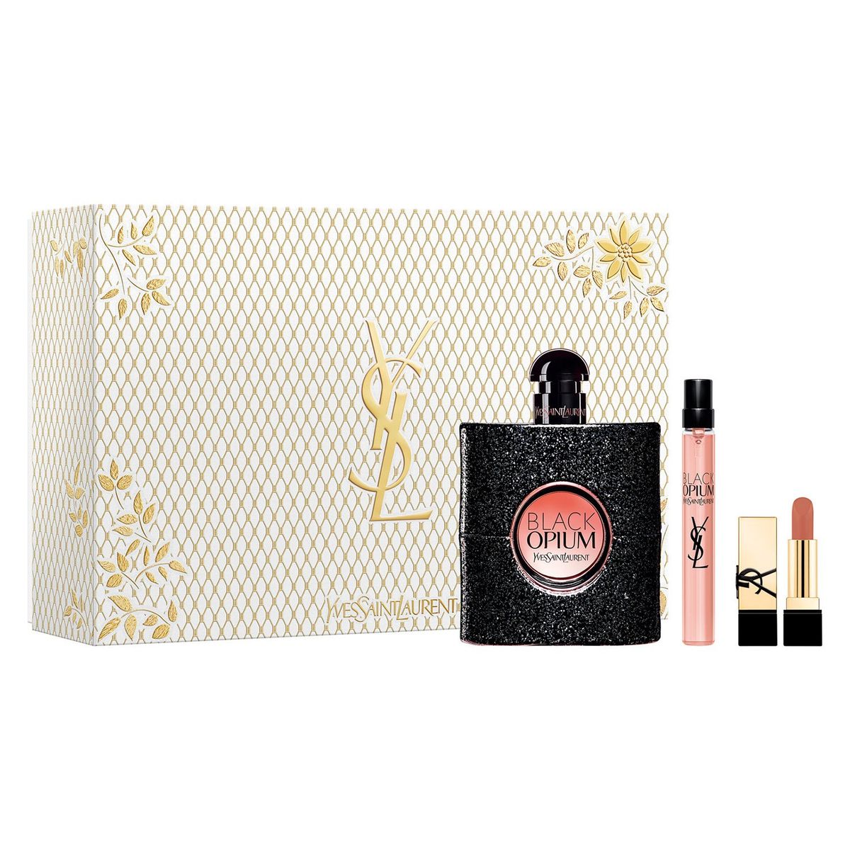 YSL - Set Perfume Mujer Black Opium Eau De Parfum 90ml + 10ml + Mini Labial Rouge Pur Couture NM Yves Saint Laurent