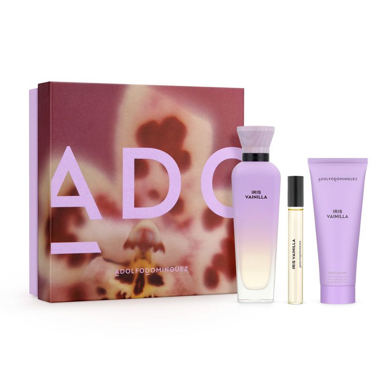 ADOLFO DOMINGUEZ - Set Perfume Mujer Iris Vainilla EDP 120ml + EDP 10ml + Loción Corporal 75ml Adolfo Domínguez