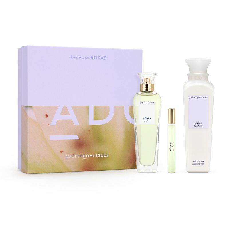 ADOLFO DOMINGUEZ - Set Perfume Mujer Agua Fresca de Rosas EDT 120ml + Loción Corporal 75ml + Megaspritzer 10ml Adolfo Domínguez
