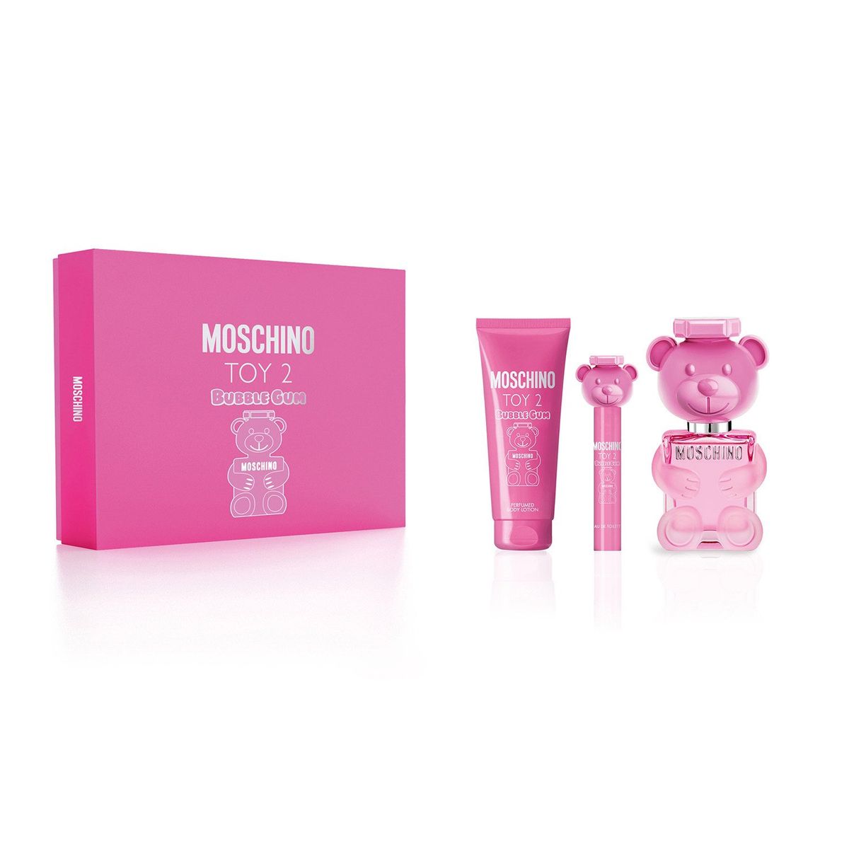 MOSCHINO - Set Perfume Mujer Toy 2 Bubble Gum EDT 100 Ml + Body Lotion 100 Ml + Travel Spray 10 Ml Moschimo