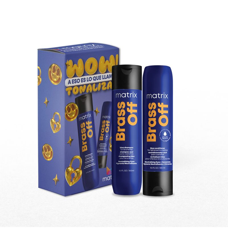 MATRIX - Set Shampoo Matizador Azul Cabello Castaño 300 ml + Acondicionador con Pigmentos 300ml Brass off Matrix