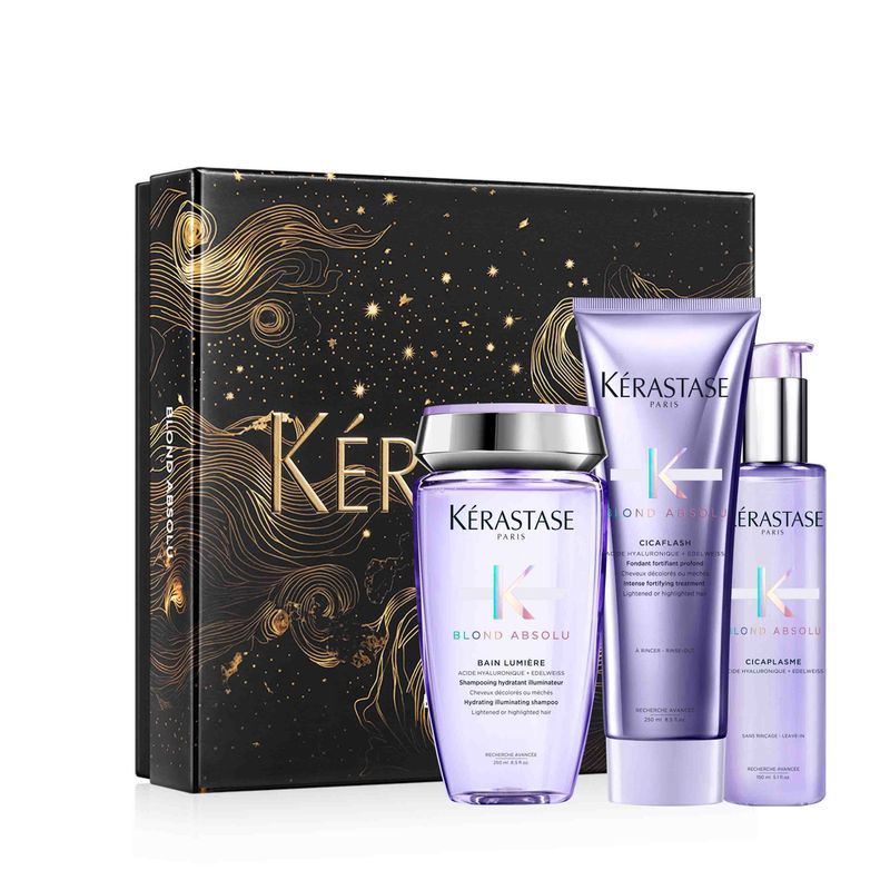 KERASTASE - Set Reparación Cabello Rubio o Decolorado Blond Absolu Shampoo 250ml + Acondicionador 250ml + Serum Cicaplasme 150ml Kérastase