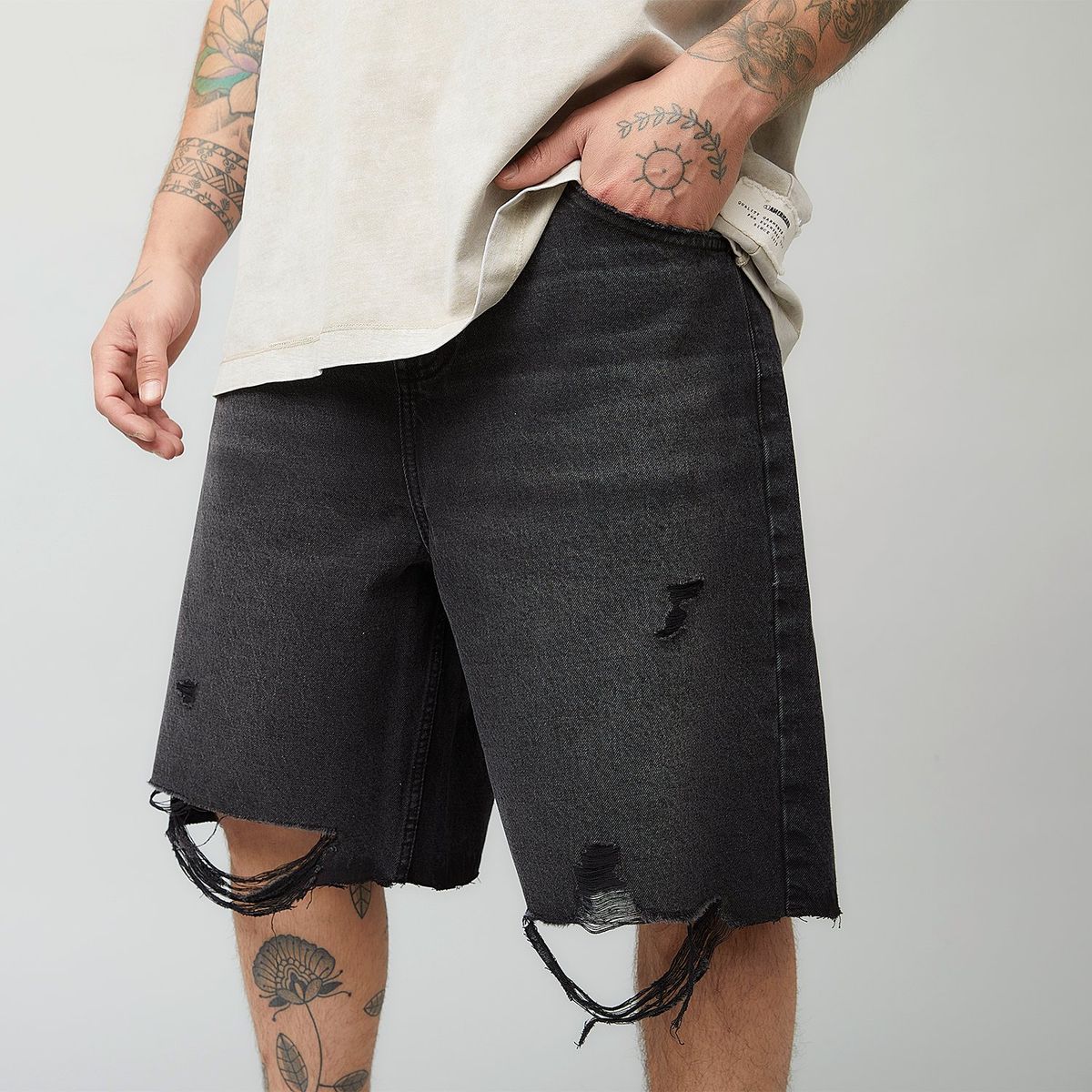 AMERICANINO - Bermuda Denim Baggy Americanino Hombre Algodón con Desgaste