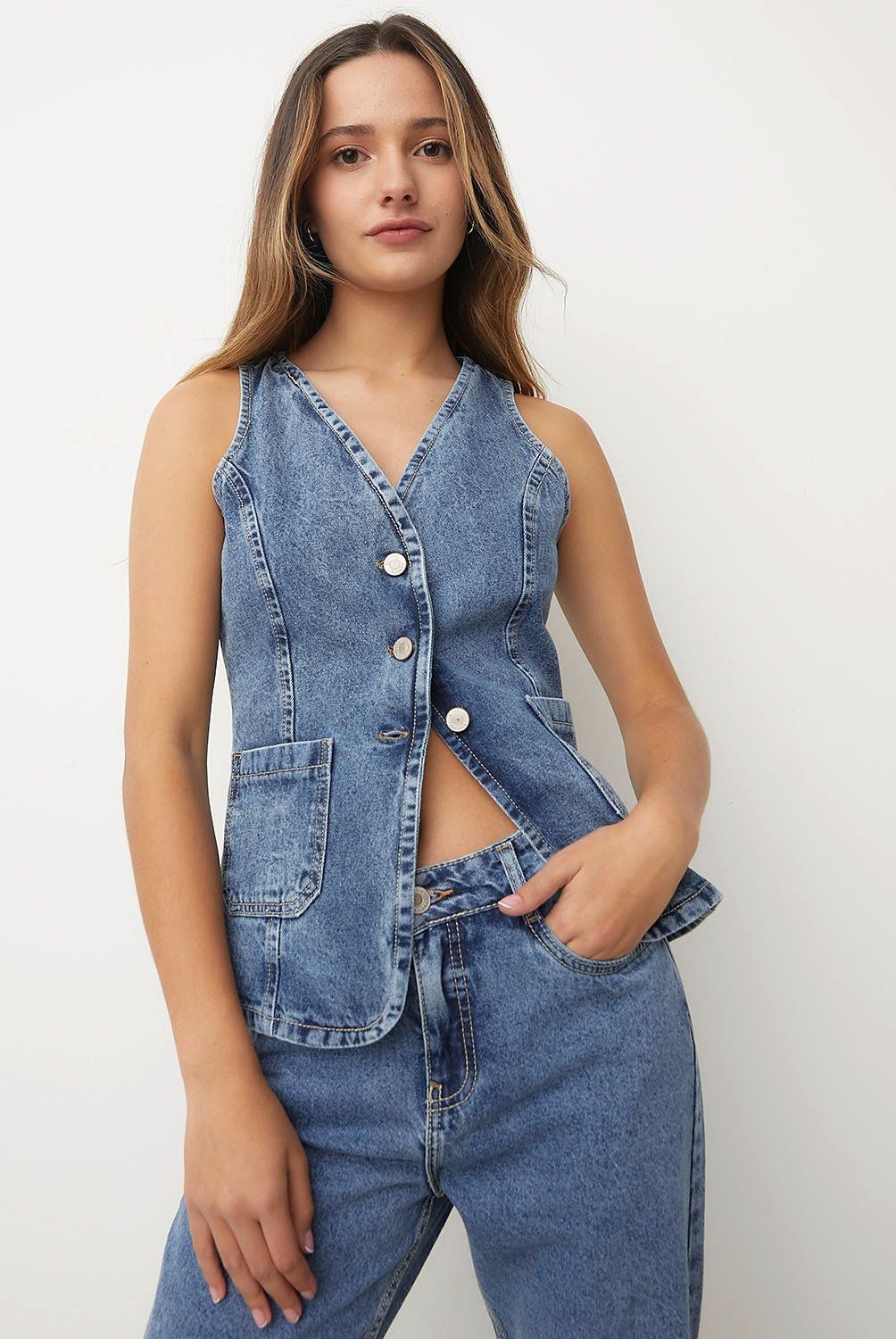 SYBILLA - Chaleco Denim Sybilla Mujer Sin Mangas Cuello V