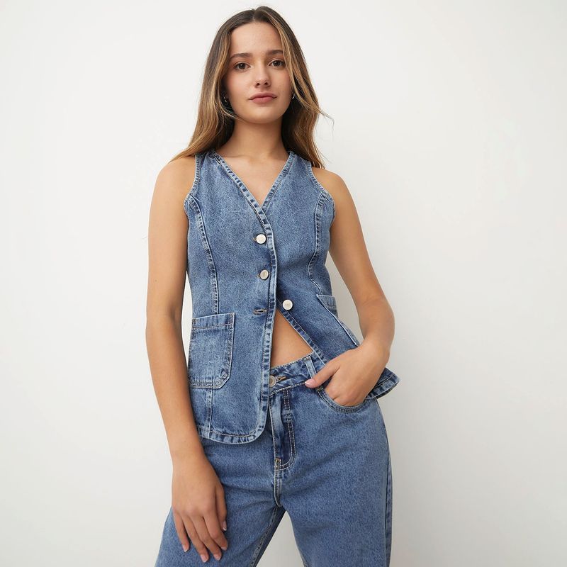 SYBILLA - Chaleco Denim Sybilla Mujer Sin Mangas Cuello V