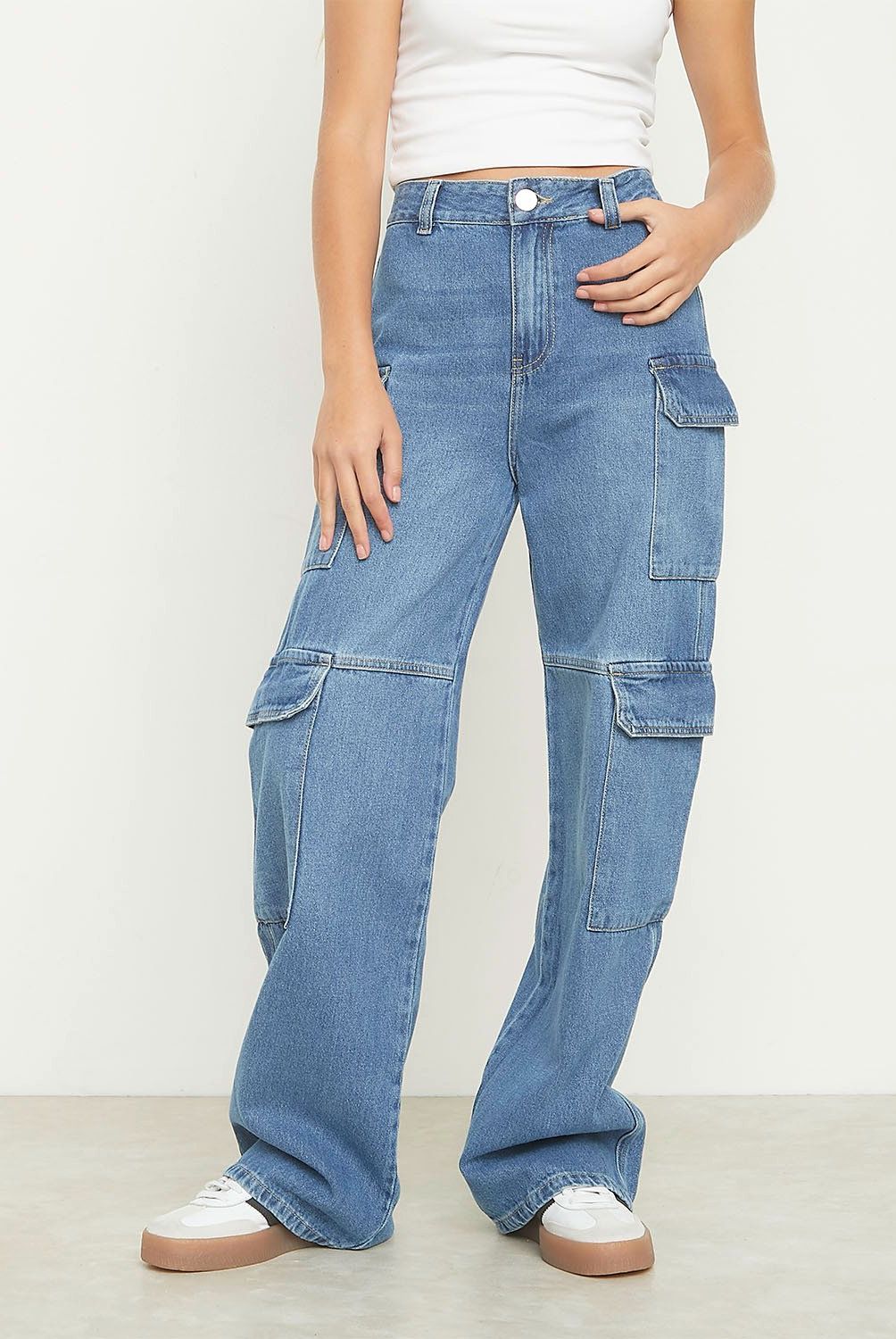 SYBILLA - Jeans Sybilla Straight Cargo Tiro Alto Mujer Algodón