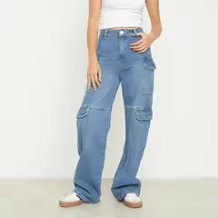 SYBILLA - Jeans Straight Cargo Tiro Alto Mujer Algodón
