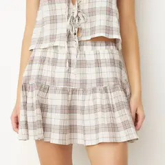 SYBILLA - Falda Corta Algodón Mujer Diseño Cuadros