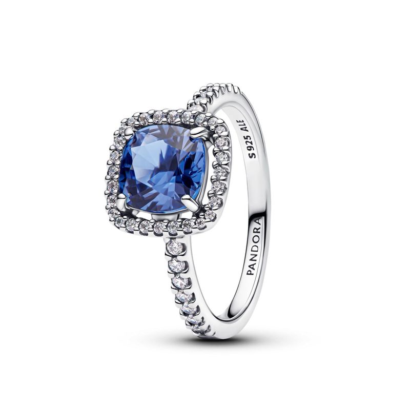 PANDORA - Anillo Halo Cuadrado Azul De Plata Mujer Pandora
