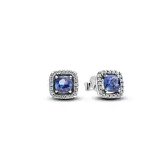 PANDORA - Aros Halo Azul Cuadrado De Plata Mujer