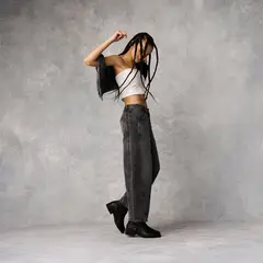 AMERICANINO - Jeans Baggy Tiro Medio Mujer Algodón