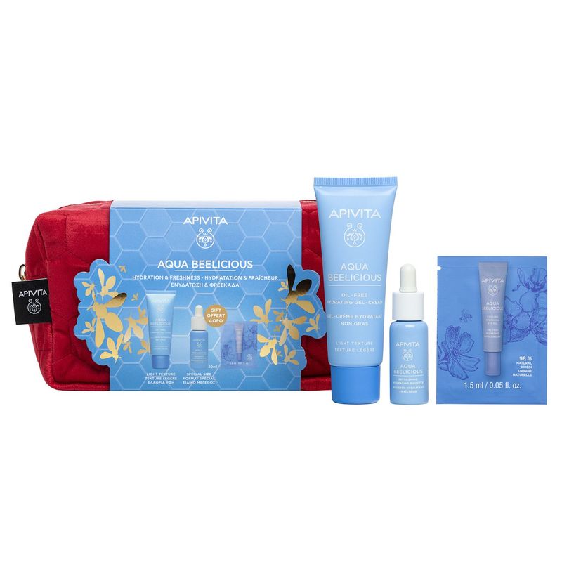 APIVITA - Set Hidratación AQUA BELICIOUS Gel-crema Oil-free40ml+Mini Booster15ml+Contorno de ojos 1,5ml Apivita