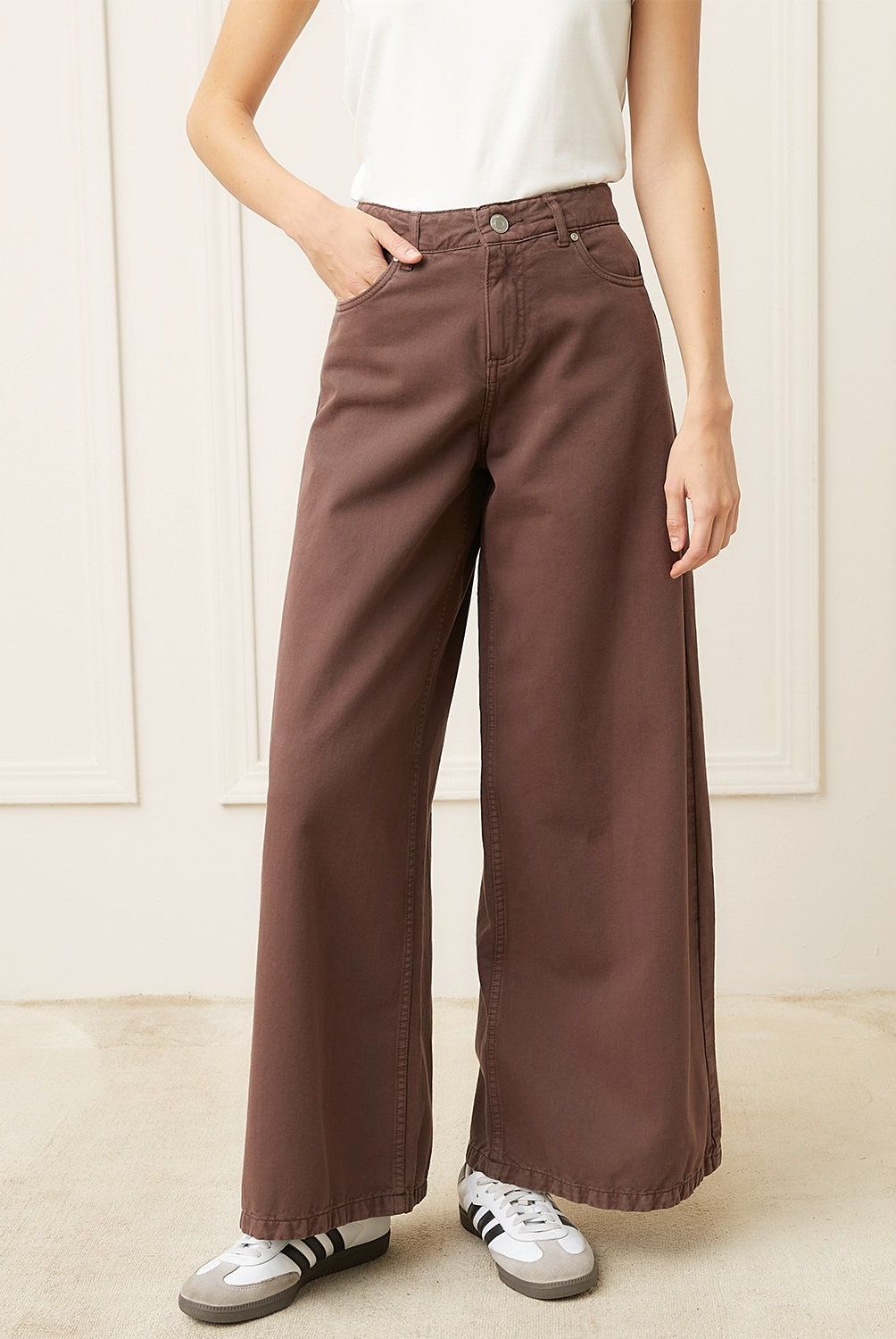 BASEMENT - Jeans Wide Leg Tiro Medio Mujer Basement Algodón
