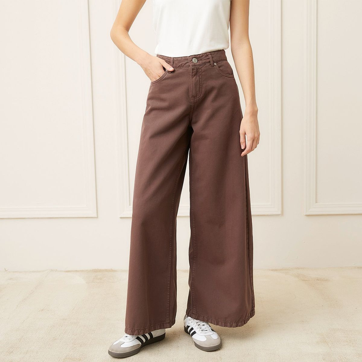 BASEMENT - Jeans Wide Leg Tiro Medio Mujer Basement Algodón