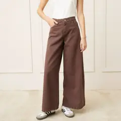 BASEMENT - Jeans Wide Leg Tiro Medio Mujer Algodón