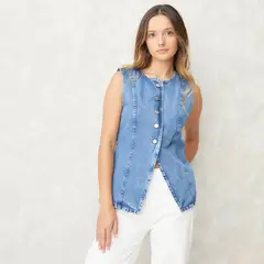 SYBILLA - Chaqueta de Jeans sin Mangas Mujer Algodón
