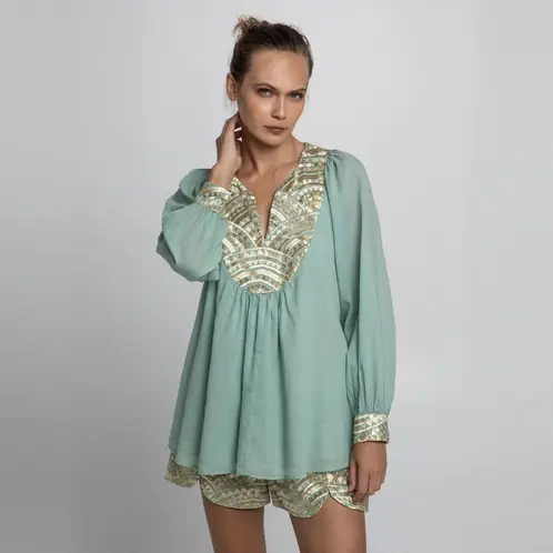 GREEK ARCHAIC KORI - Blusa Estampada 100% Algodón Mujer