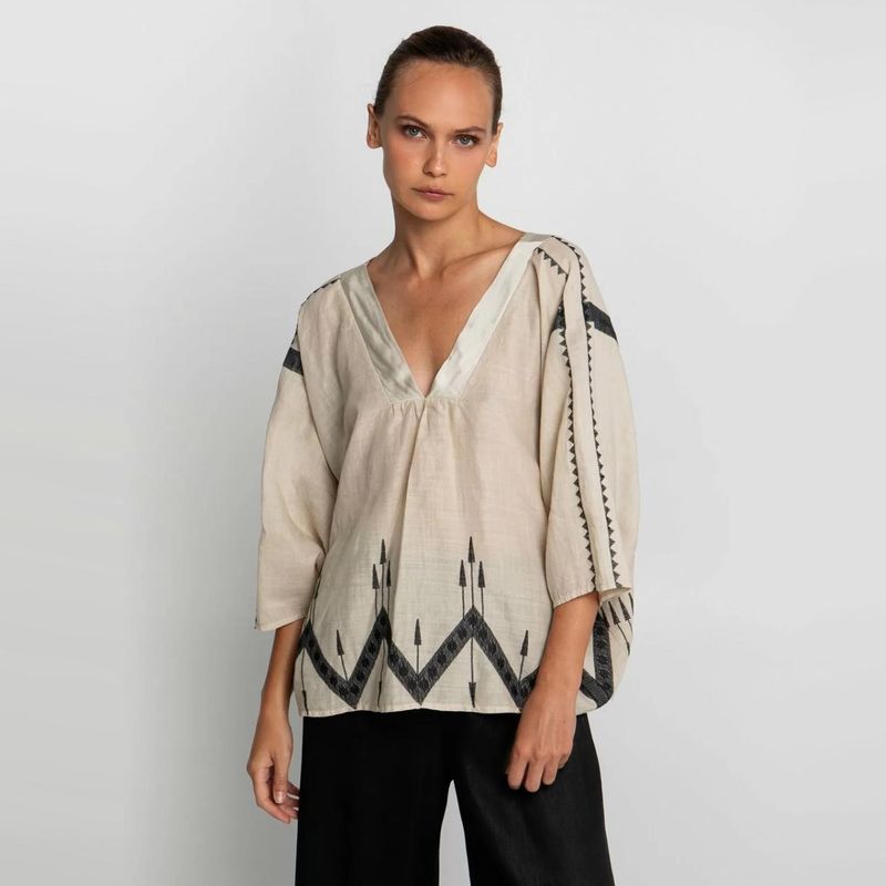 GREEK ARCHAIC KORI - Blusa Estamp Ml Mujer Greek Archaic Kori