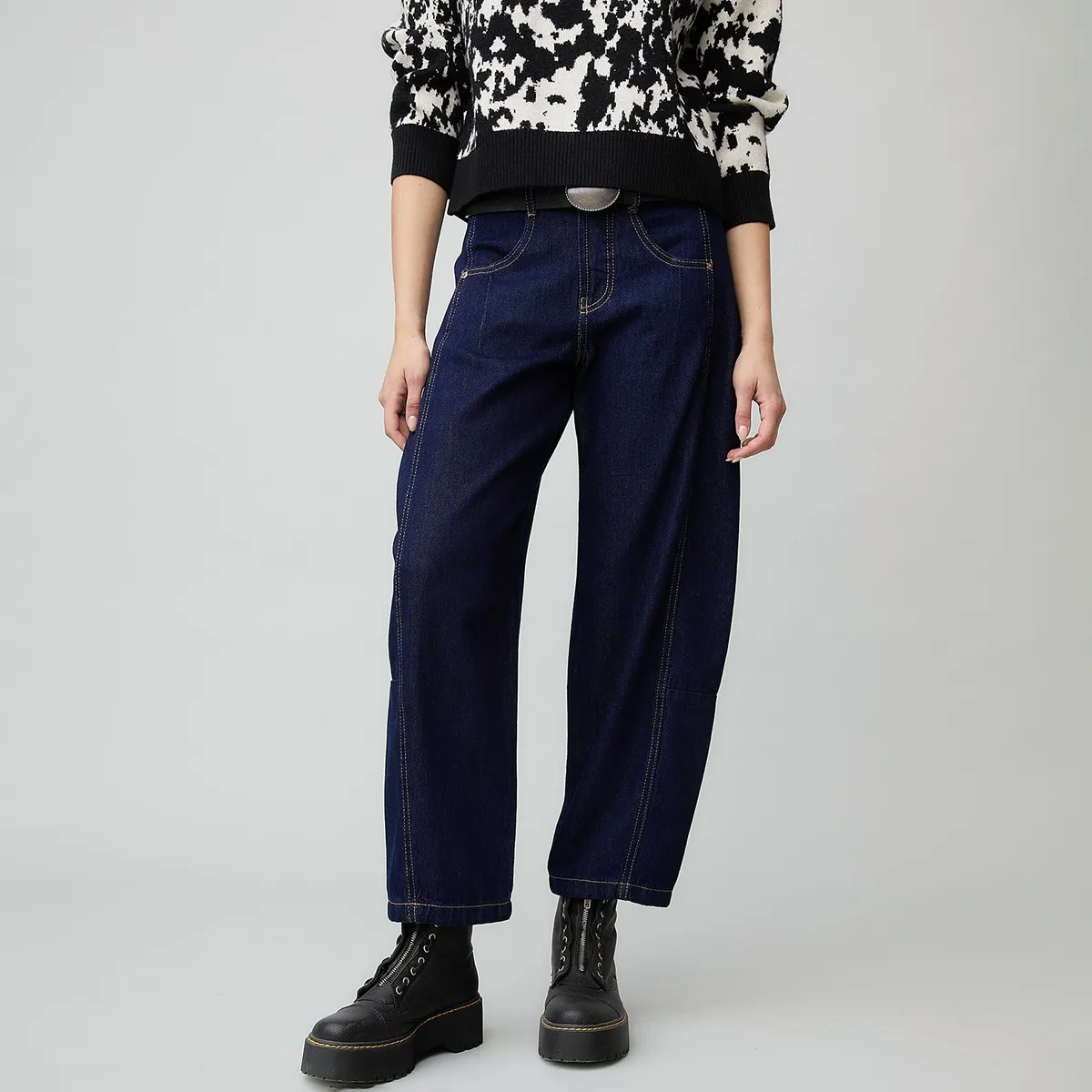 AMERICANINO - Jeans Baggy Tiro Medio Americanino Mujer Algodón