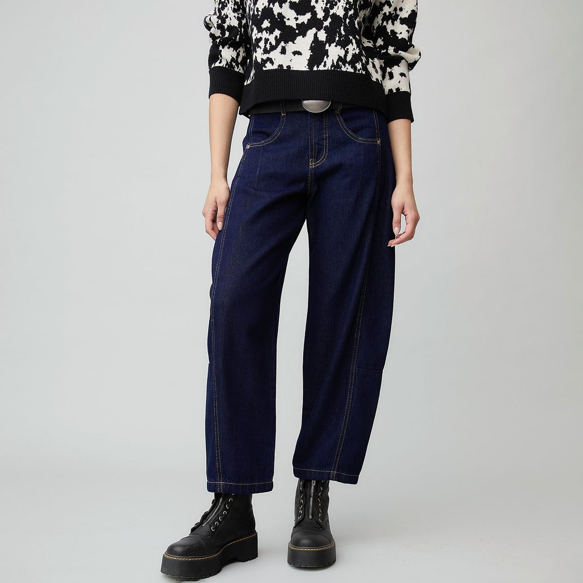 AMERICANINO - Jeans Baggy Tiro Medio Americanino Mujer Algodón