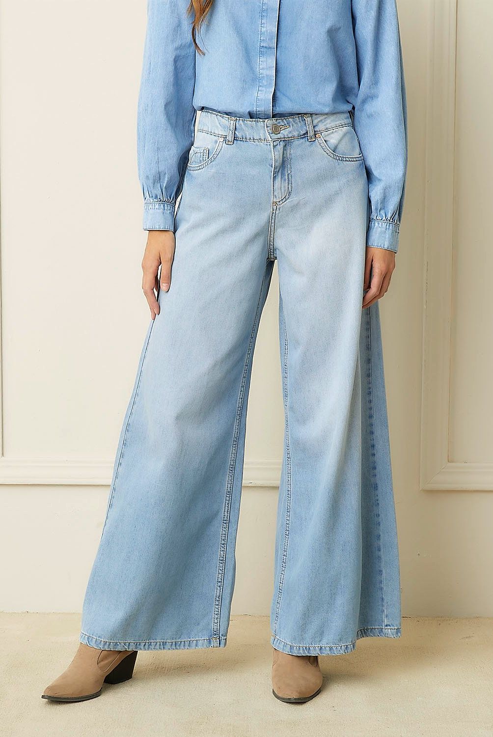 BASEMENT - Jeans Wide Leg Tiro Medio Mujer Basement