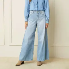 BASEMENT - Jeans Wide Leg Tiro Medio Mujer