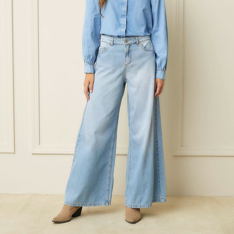 BASEMENT - Jeans Wide Leg Tiro Medio Mujer Basement