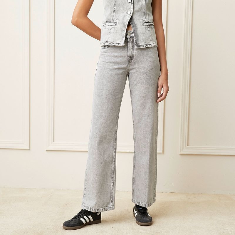 BASEMENT - Jeans Straight Tiro Medio Mujer Basement