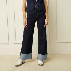 BASEMENT - Jeans Wide Leg Tiro Medio Mujer
